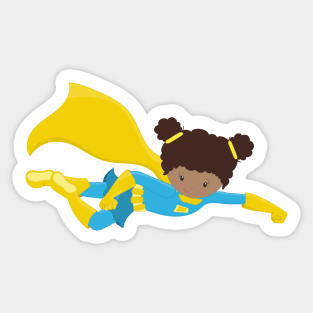 African American Girl, Superhero Girl, Yellow Cape Sticker